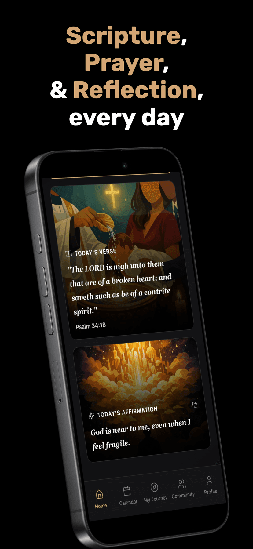 Explore features inside the Holy Faith app